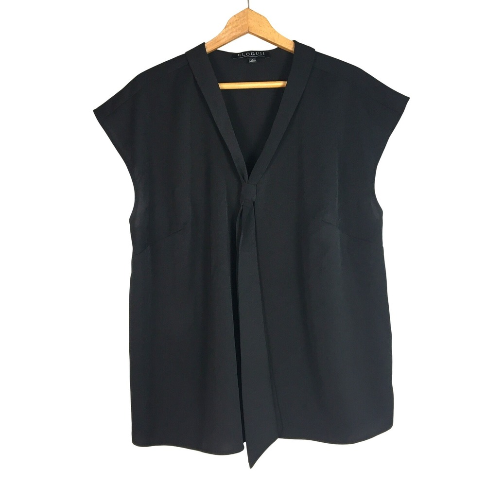 ELOQUII Black Sleeveless V Neck Tie Front Blouse Top Plus‎ Size 16